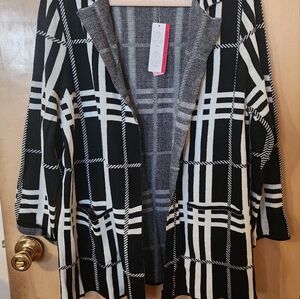 Long black and white wool jacket size L